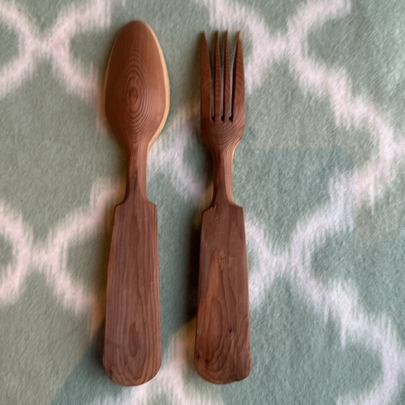 Vintage Handcrafted Wooden Spoon and Fork Set from Black Forest region - Picture 6 of 8